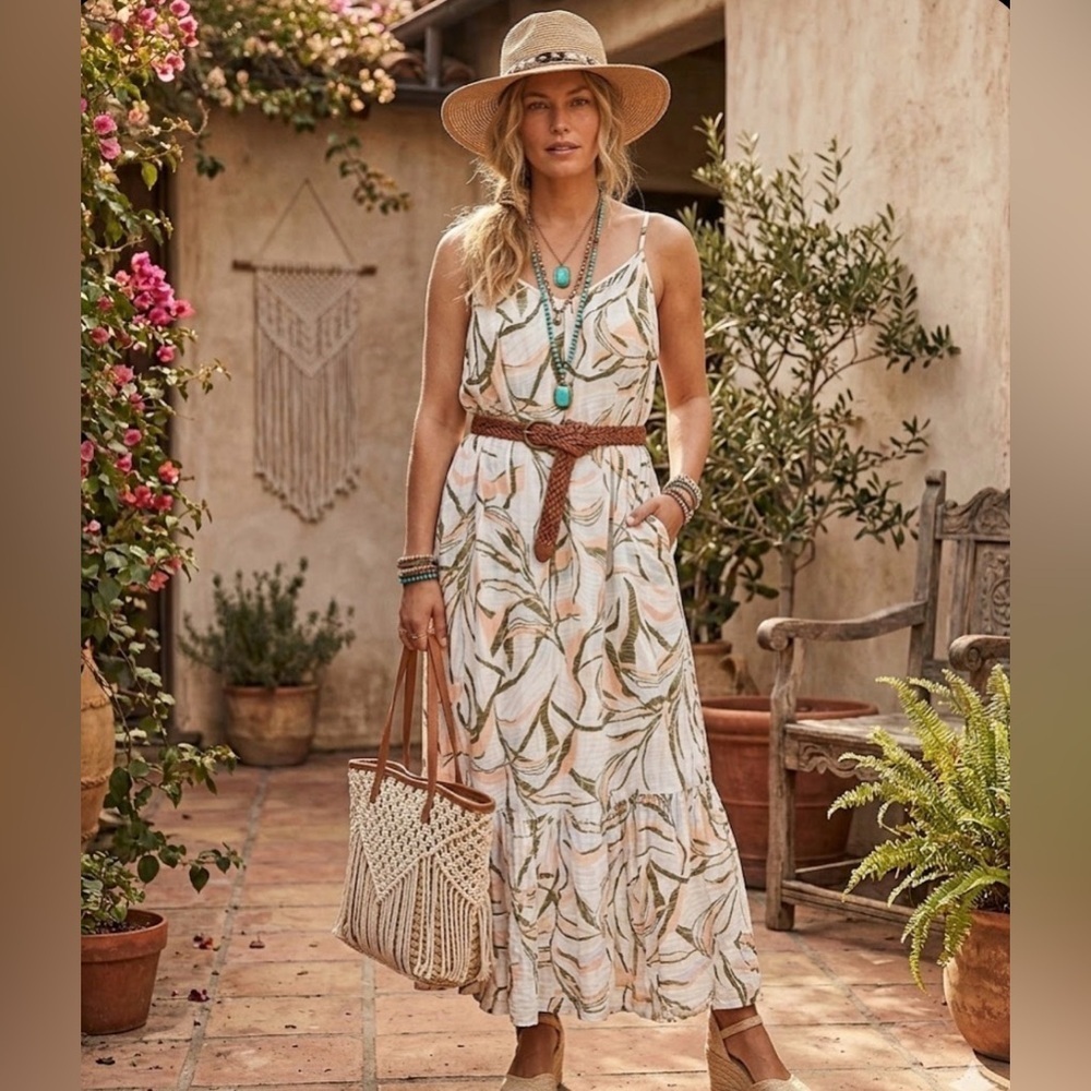 Ava & Viv Tank dress Womenβs 1X Plus Leaves Sleeveless Spring Summer has pockets